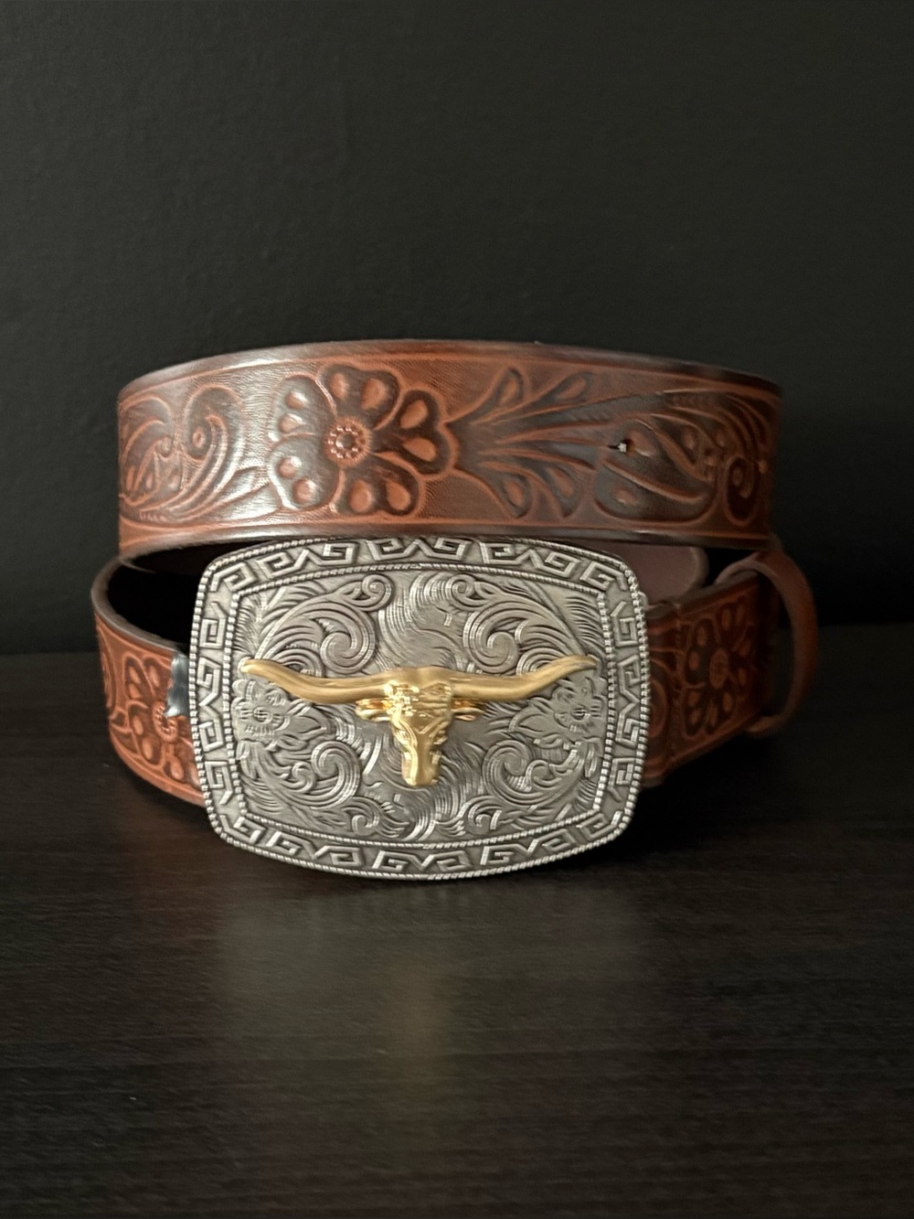 NEW Kacey Musgraves x Lee Women's Embossed Western Leather Belt Longhorn Buckle - Picture 1 of 5
